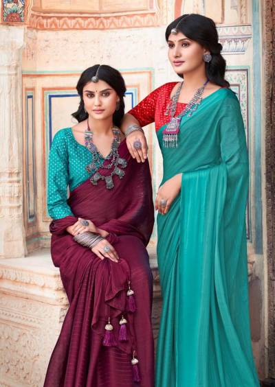 Venika By Kashvi Attractive Rainbow Satin Embroidery Saree Collection